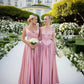 Pink Retro Elegant Square Round Neck A-line Spaghetti Strap Satin Long Evening Dress Birthday Party Dress Bridesmaid Dress gh3717
