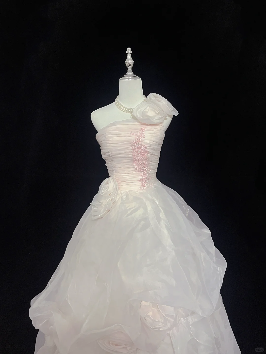 Blush Pink Floral Spaghetti Straps Cinched Waist Ruched Voluminous Skirt Long Romantic Dress, Wedding Gown gh8043