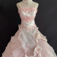 Blush Pink Spaghetti Strap Embroidered Romantic Gown, Cinched Waist, Vintage Classic Voluminous Princess Skirt, Wedding Dress & Bridal Gown gh8262