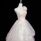 Blush Pink Floral Spaghetti Straps Cinched Waist Ruched Voluminous Skirt Long Romantic Dress, Wedding Gown gh8043