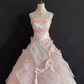 Blush Pink Spaghetti Strap Embroidered Romantic Gown, Cinched Waist, Vintage Classic Voluminous Princess Skirt, Wedding Dress & Bridal Gown gh8262