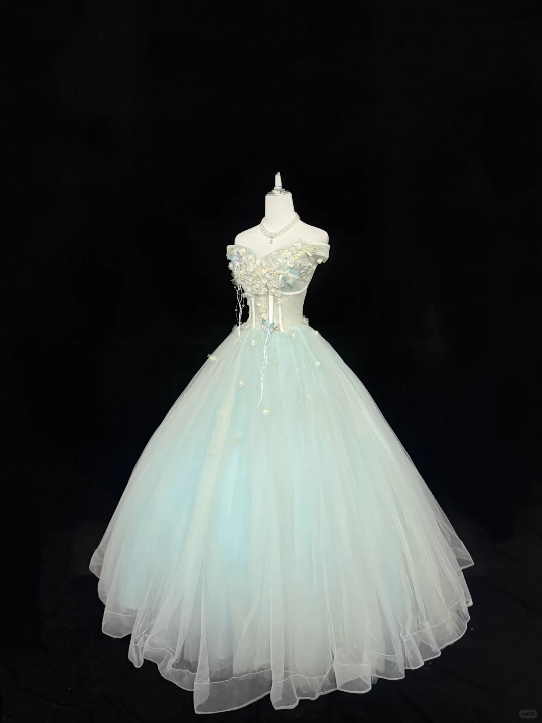 Sage Green Off-the-Shoulder Floral Design Cinched Waist Voluminous Skirt Romantic Dress, Wedding Gown gh7907