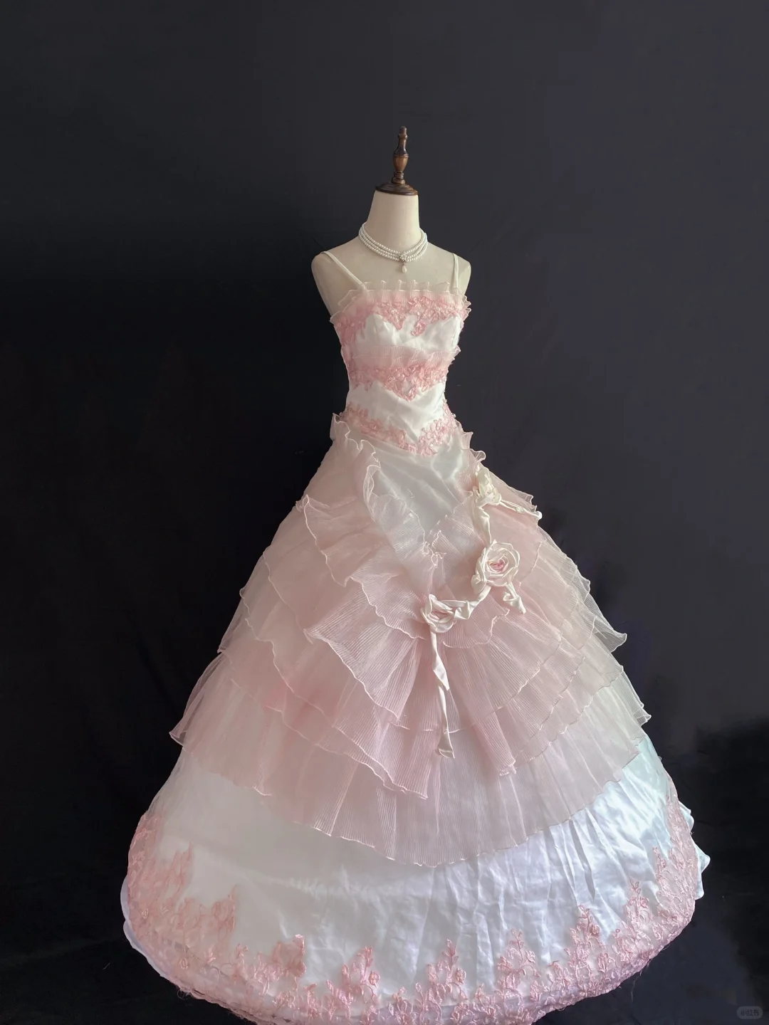 Blush Pink Spaghetti Strap Embroidered Romantic Gown, Cinched Waist, Vintage Classic Voluminous Princess Skirt, Wedding Dress & Bridal Gown gh8262