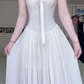 Ivory Square Neck Spaghetti Strap Long Evening Gown, Bow Tie Decor Pleated A‑Line Slit Skirt Formal Prom Dress gh8989