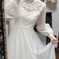 Ivory Vintage Tulle Wedding Gown, Lace High Neck Sheer Mesh Inset V‑Neck, Sheer Lantern Long Sleeves, Lace Appliqués Empire Waist, Multi‑Tier Lace Ruffled Long Train Tulle Skirt, Bridal Prom Dress gh8759