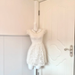 Women Off‑White Homecoming Dress, Cap Sleeve Round Neck With Rhinestone Trim All‑Over Floral Lace Fitted Waist Flared A‑Line Mini Party Dress gh9188