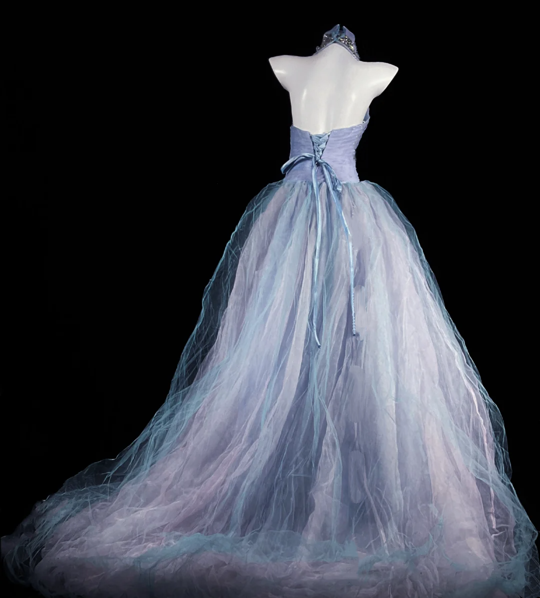 Light Gray Blue Sleeveless Fitted Waist Elegant Party & Evening Gown gh7174