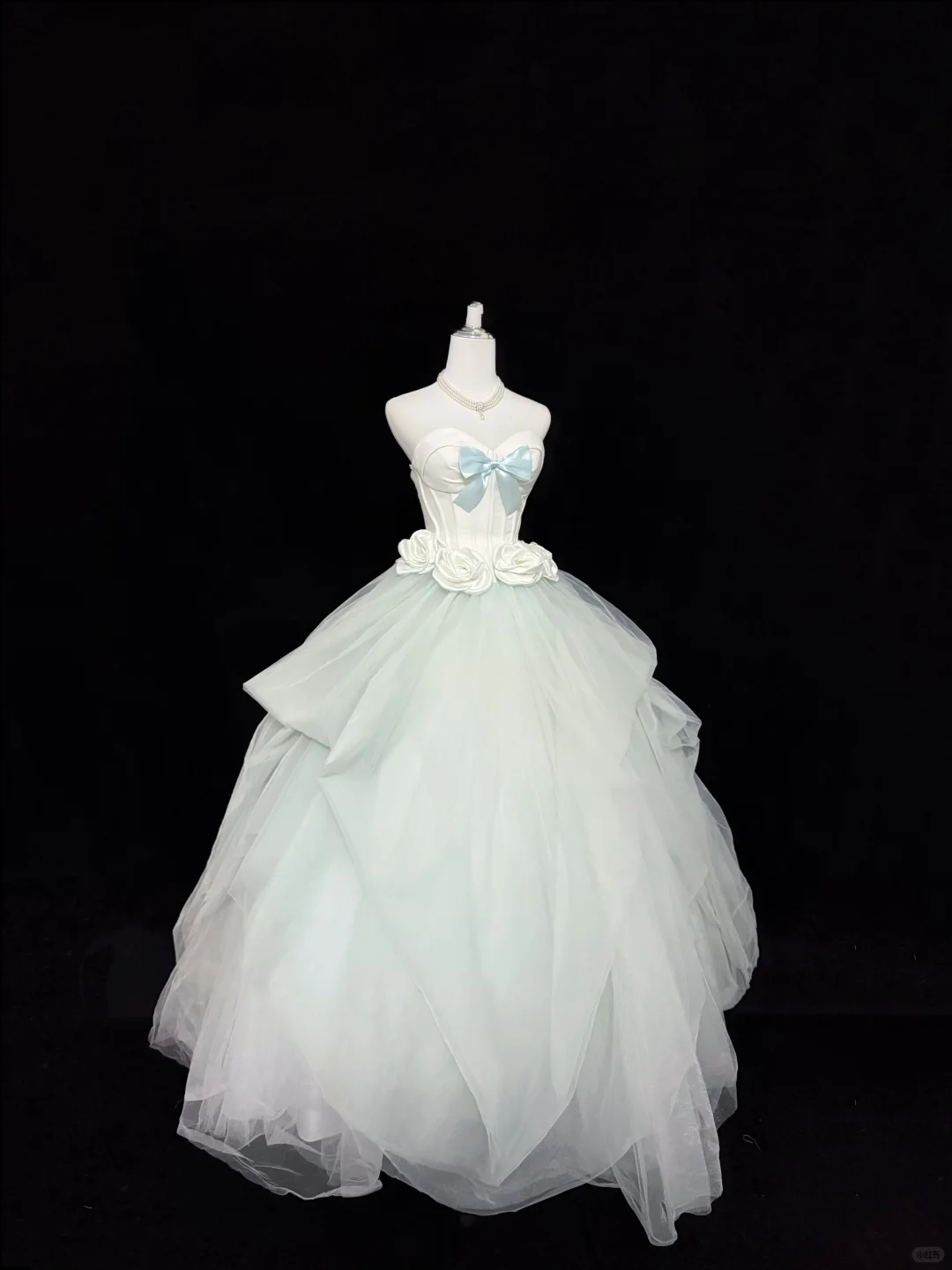 Mint Green Strapless Cinched Waist Bow Voluminous Princess Skirt Romantic Dress, Wedding Gown gh7908