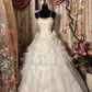 White gorgeous gold exquisite beaded floral applique long ball gown evening dress wedding dress gh3233