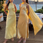 girlhomeshops-Gelb Elegante Einfache Lange Chiffon Satin Brautjungfer Kleid gh5954