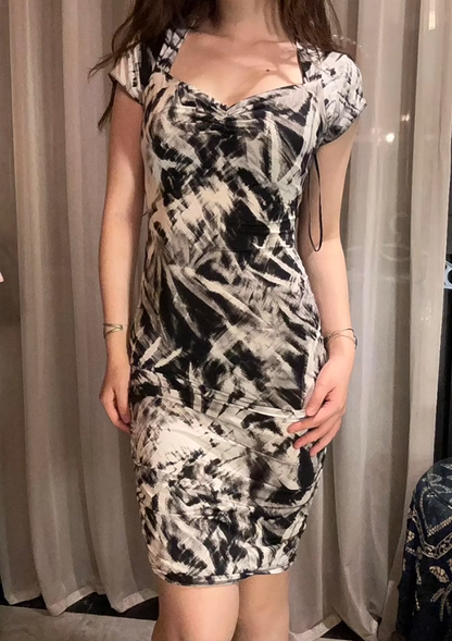 Black And White Sexy Vintage Luxury Irregular Pattern Fitted Waist Bodycon Prom & Evening Party Dress gh8462