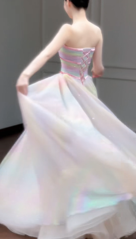 ✨Girlhomeshops-White Light Blue Gradient Sheer Tulle Ocean Wedding Ball Gown gh10496