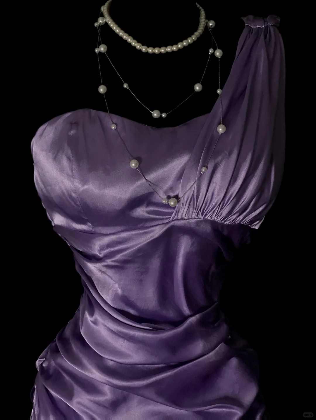 Lavender Vintage Satin Mermaid Evening Gown, One‑Shoulder Draped Twist, Pearl Accents, Ruched Waist, Flowy Mermaid Skirt, Formal Prom Party Dress gh8897