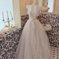 Light Gray Strapless Cinched Waist Voluminous Skirt Long Romantic Dress, Wedding Gown gh7826