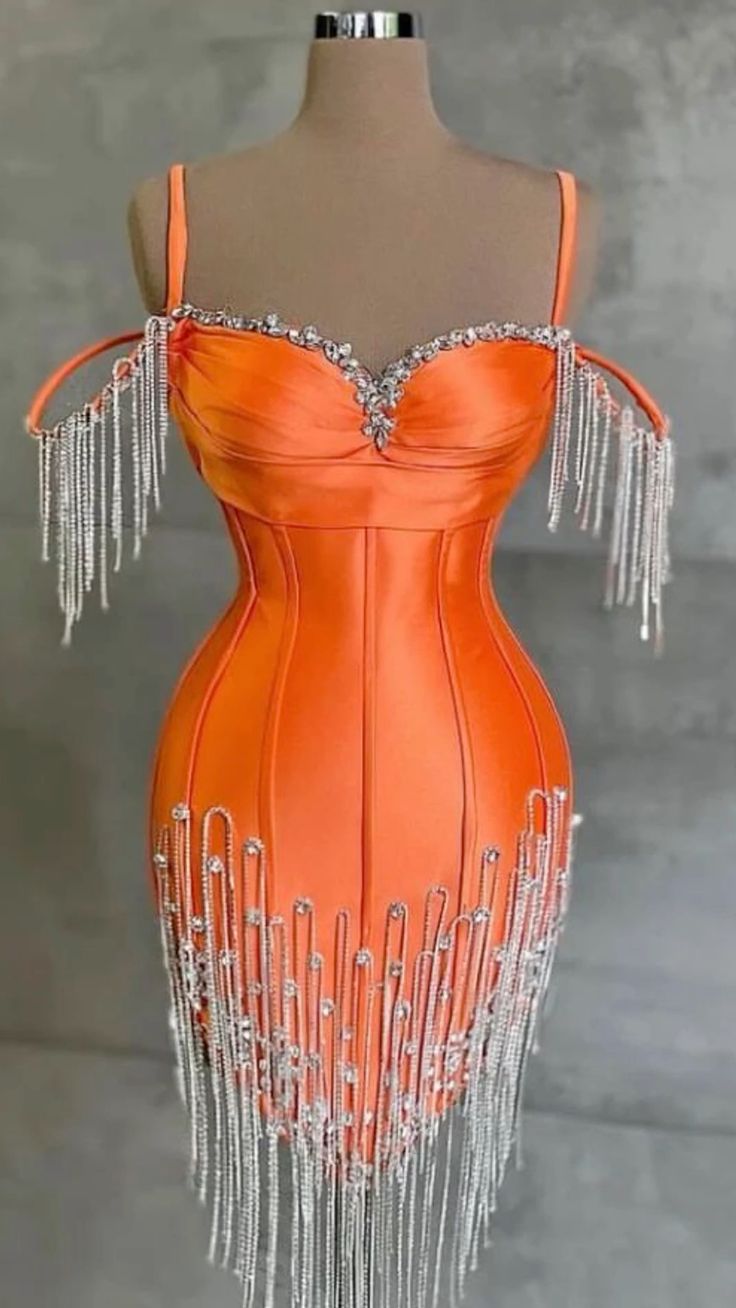 ✨Girlhomeshops🔥 Remise : 5 % de réduction sur les commandes de plus de 100 $ - Superbe robe de soirée courte ornée de perles orange gh4972