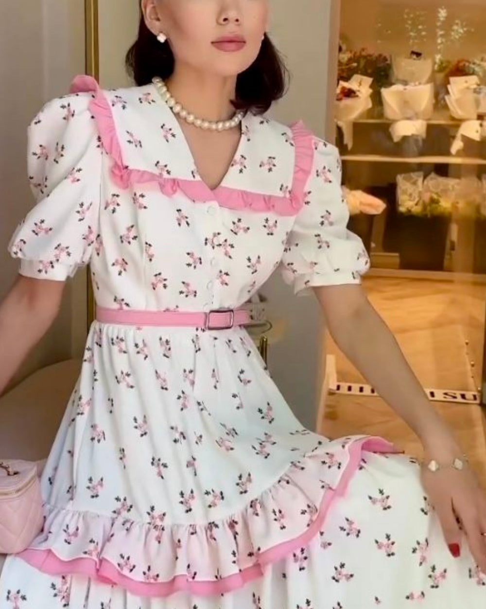 girlhomeshops - Robe de vacances rose à manches courtes gh5934