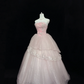 Blush Pink Strapless Cinched Waist Off White Voluminous Skirt Long Romantic Dress, Wedding Gown gh8046