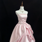 Blush Pink Satin Strapless Cinched Waist Voluminous Luxury Skirt Romantic Dress, Wedding Gown gh7910