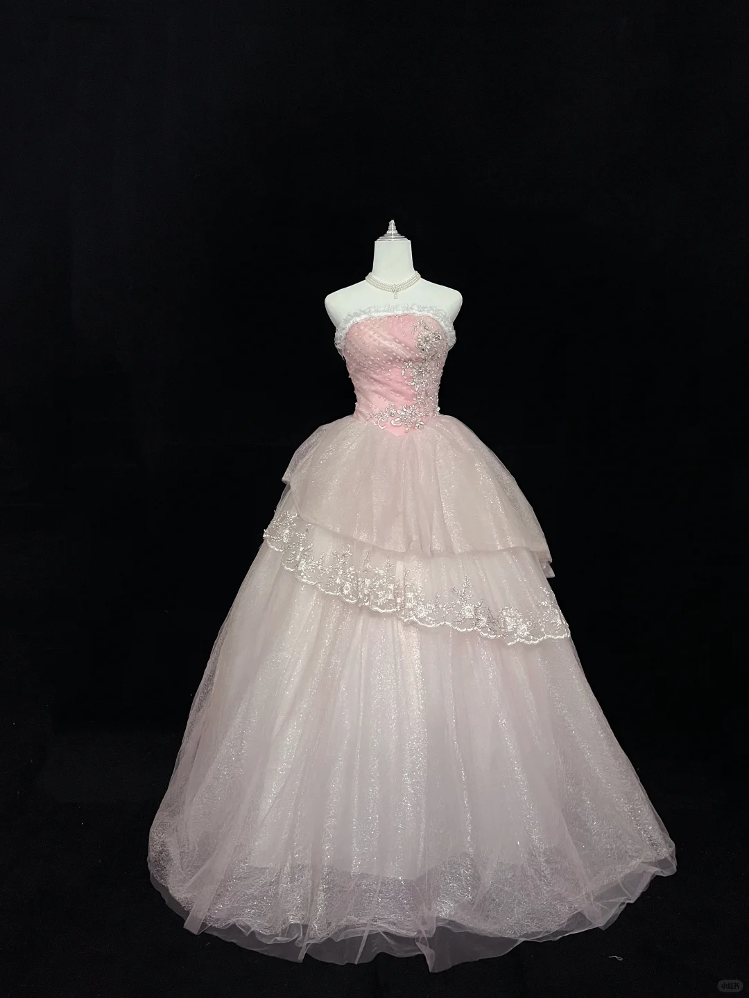 Blush Pink Strapless Cinched Waist Off White Voluminous Skirt Long Romantic Dress, Wedding Gown gh8046