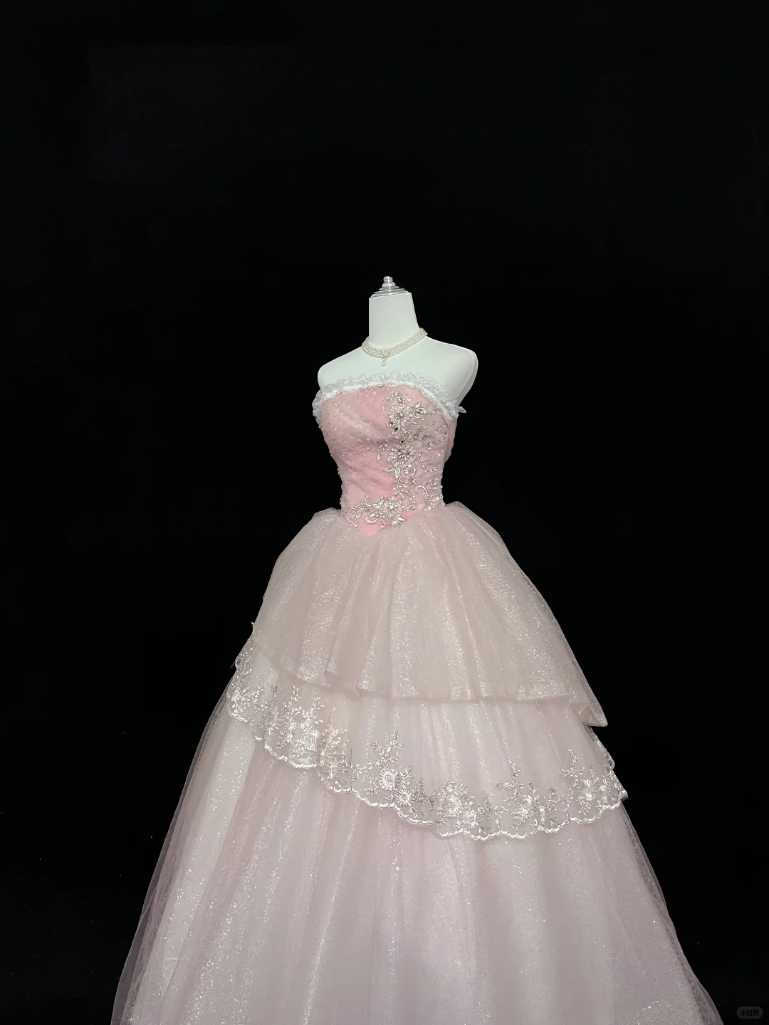 Blush Pink Strapless Cinched Waist Off White Voluminous Skirt Long Romantic Dress, Wedding Gown gh8046