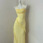 Girlhomeshops--Yellow fashionable suspender long chiffon ruffle prom dress gh5472