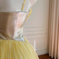 Robe de soirée longue fluide en mousseline de soie, style futuriste, jaune argenté, gh4404