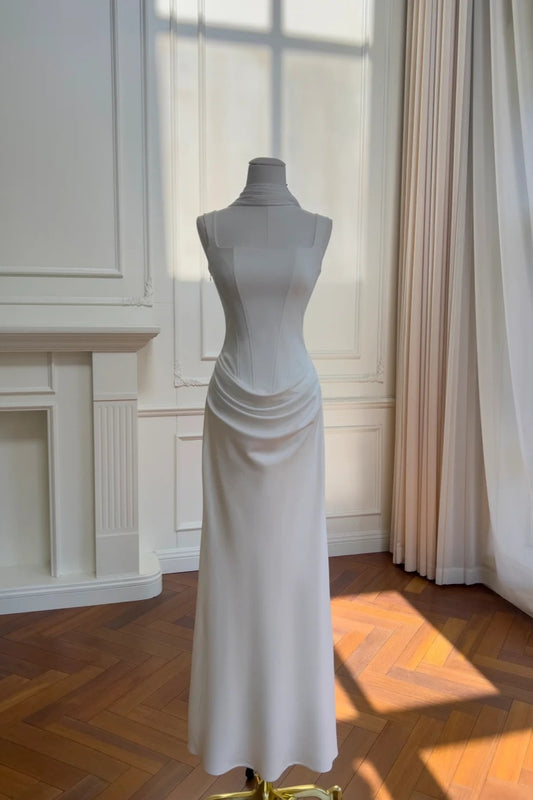 Robe de bal longue en satin blanc gh6797