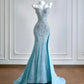 Girlhomeshops - Robe de bal longue en tulle bleu aqua avec perles et queue de sirène gh5484