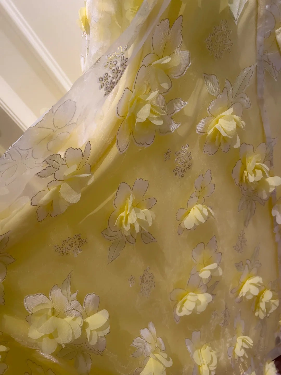 girlhomeshops - Robe de bal longue en mousseline de soie à fleurs jaunes gh5579