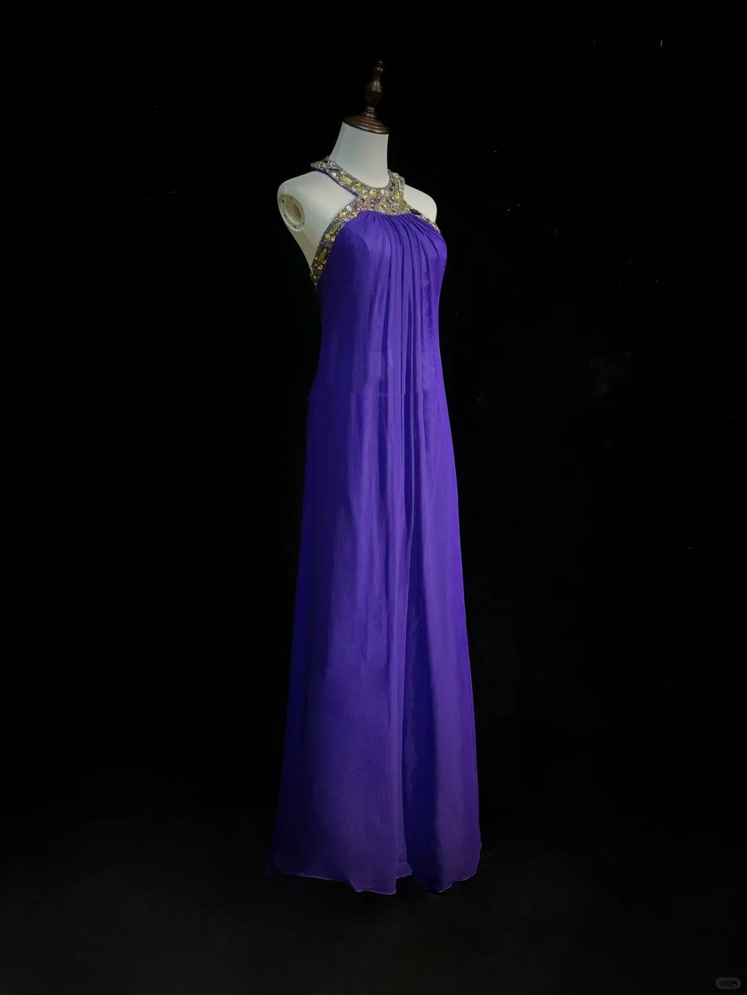 Lila Vintage-Mode Elegant Exquisite Edelstein Strass Perlen Lange Bodenlangen Tüll Ballkleid Abendkleid Partykleid Ballkleid gh3863