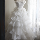 Retro Long Tiered Skirt White Strapless Formal Evening Dress gh7120
