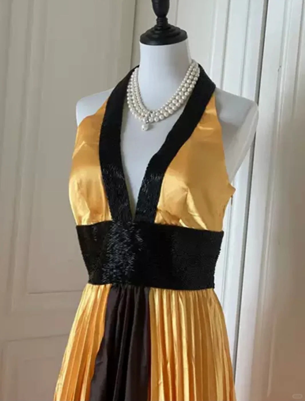 Robe de soirée longue en satin jaune à perles exquises, robe de bal tendance, gh4267