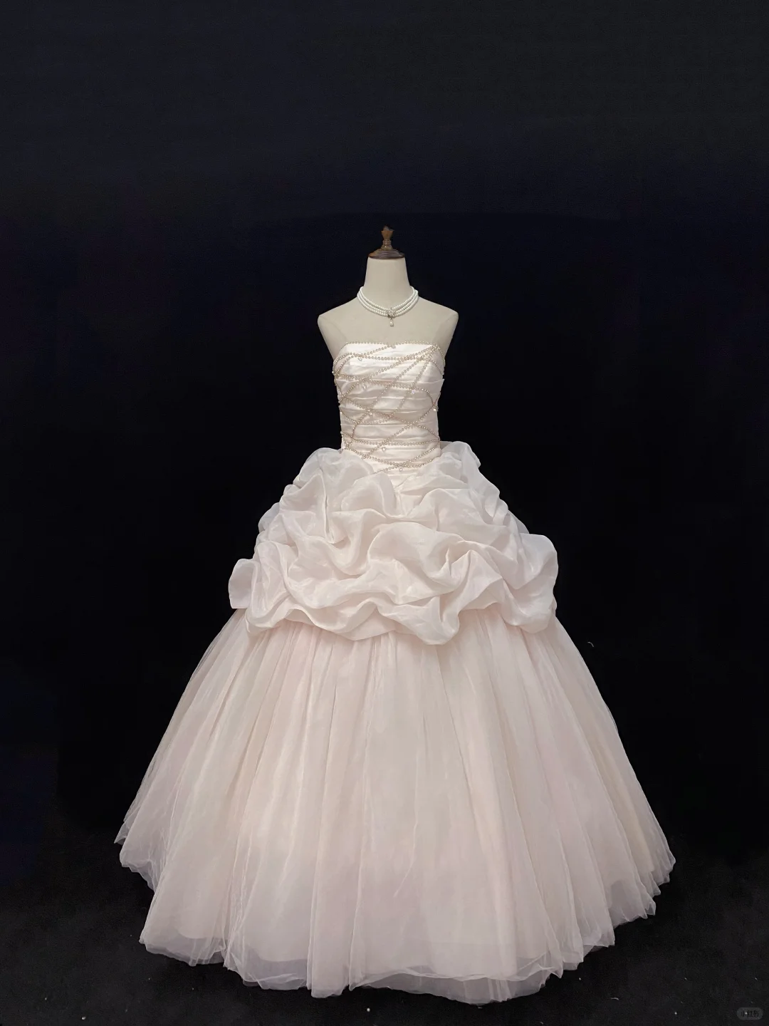 Blush Pink Strapless Romantic Gown With Rhinestones, Cinched Waist & Voluminous Princess Skirt, Wedding Dress & Bridal Gown gh8135