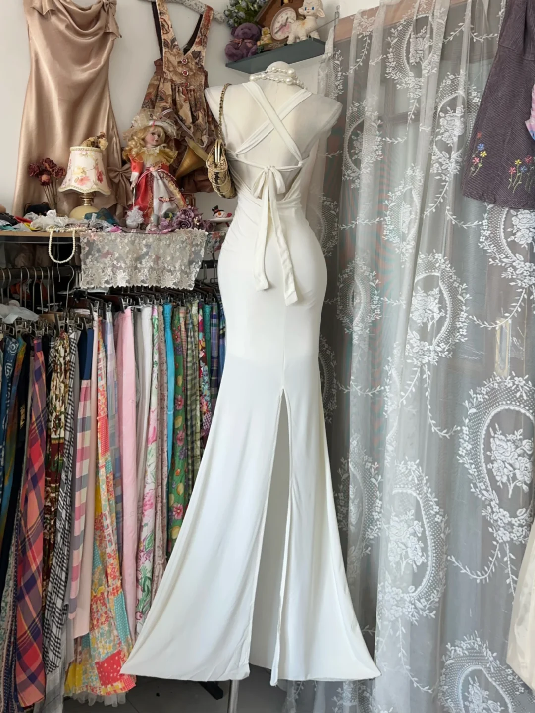 White Spaghetti Strap Waist-Cinched Bodycon Sexy Elegant Evening Party Gown gh7192