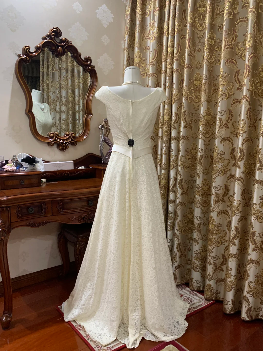 Off-White Lace Waist-Cinched Fitted A-Line Long Prom Gown, Evening Formal Dress gh7236
