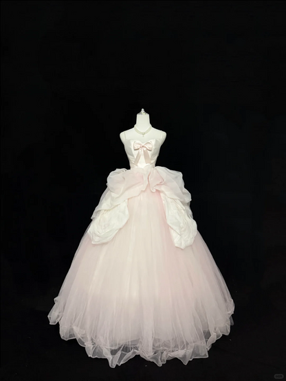 Blush Pink Spaghetti Straps Cinched Waist Voluminous Princess Skirt Long Romantic Dress, Wedding Gown gh7832