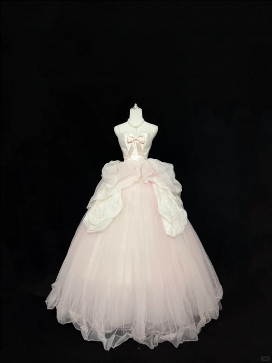 Blush Pink Spaghetti Straps Cinched Waist Voluminous Princess Skirt Long Romantic Dress, Wedding Gown gh7832