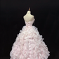Blush Pink Strapless Romantic Dress with Floral Appliqués, Cinched Waist, Voluminous Wavy Princess Skirt, Wedding Gown gh8091
