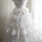 Retro Long Tiered Skirt White Strapless Formal Evening Dress gh7120