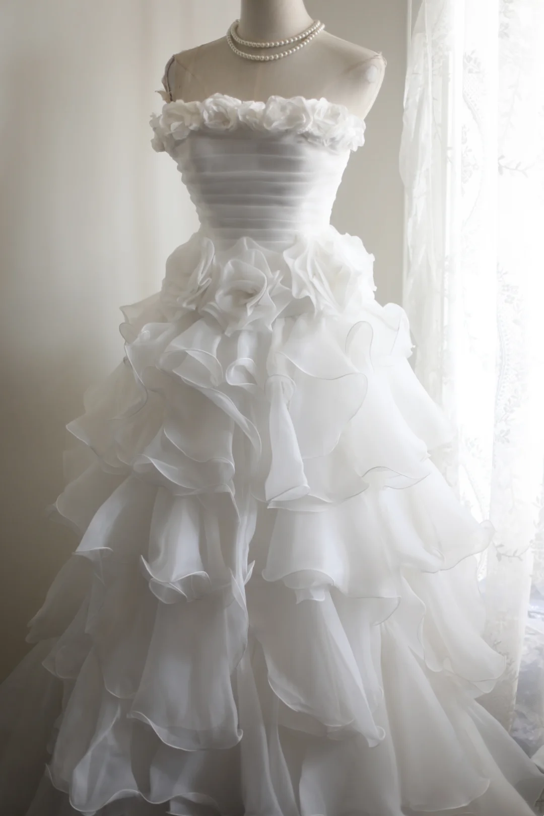 Retro Long Tiered Skirt White Strapless Formal Evening Dress gh7120