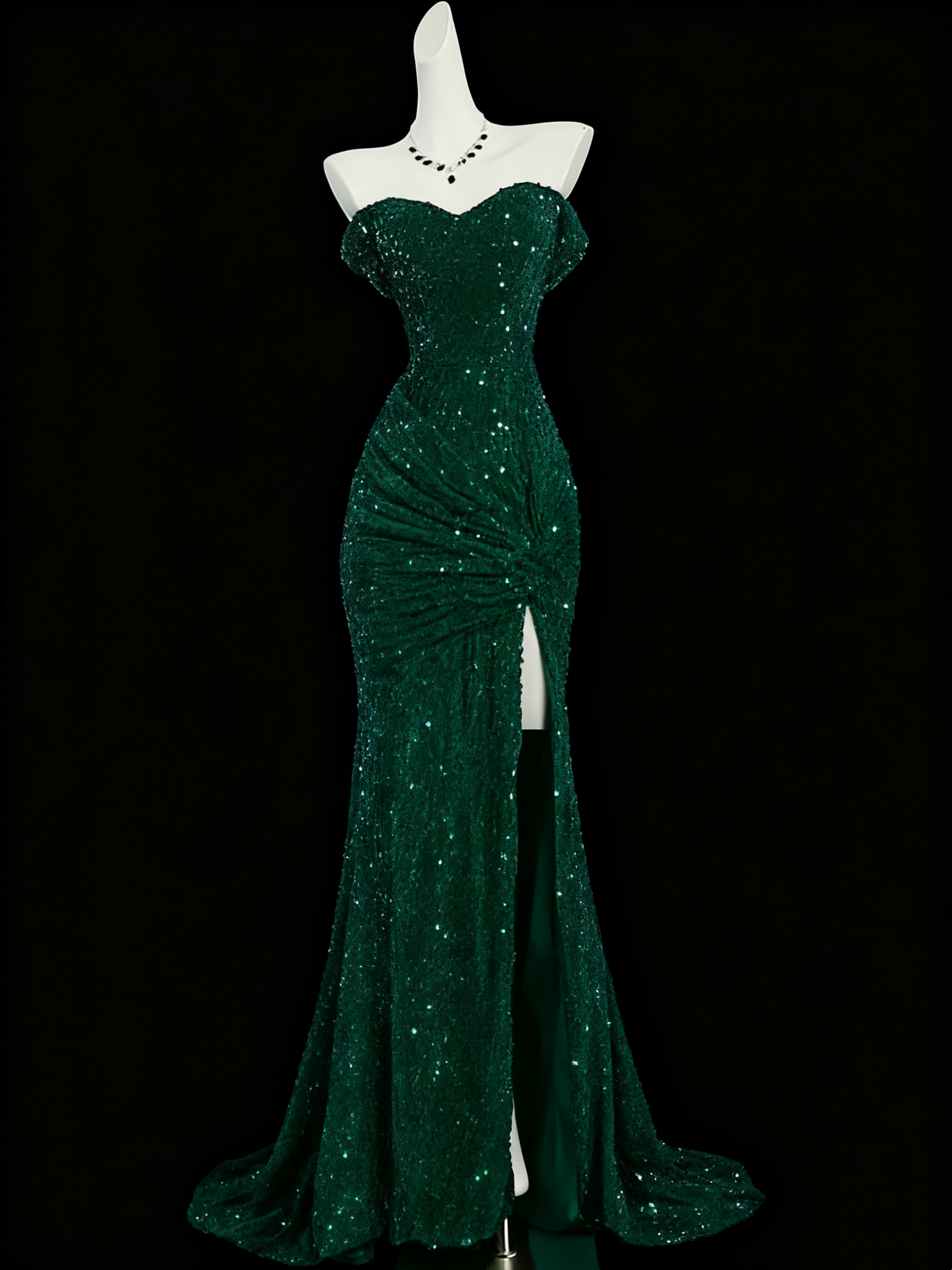 Robe de soirée bordeaux brillante à paillettes et queue de poisson gh4363