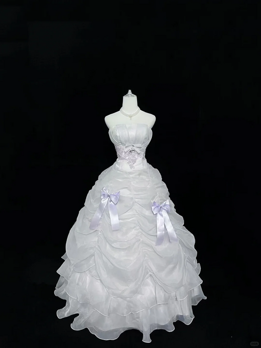 Lavender Strapless Cinched Waist Voluminous Princess Skirt Romantic Dress, Wedding Gown gh8001