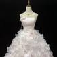 Blush Pink Strapless Romantic Dress with Floral Appliqués, Cinched Waist, Voluminous Wavy Princess Skirt, Wedding Gown gh8091