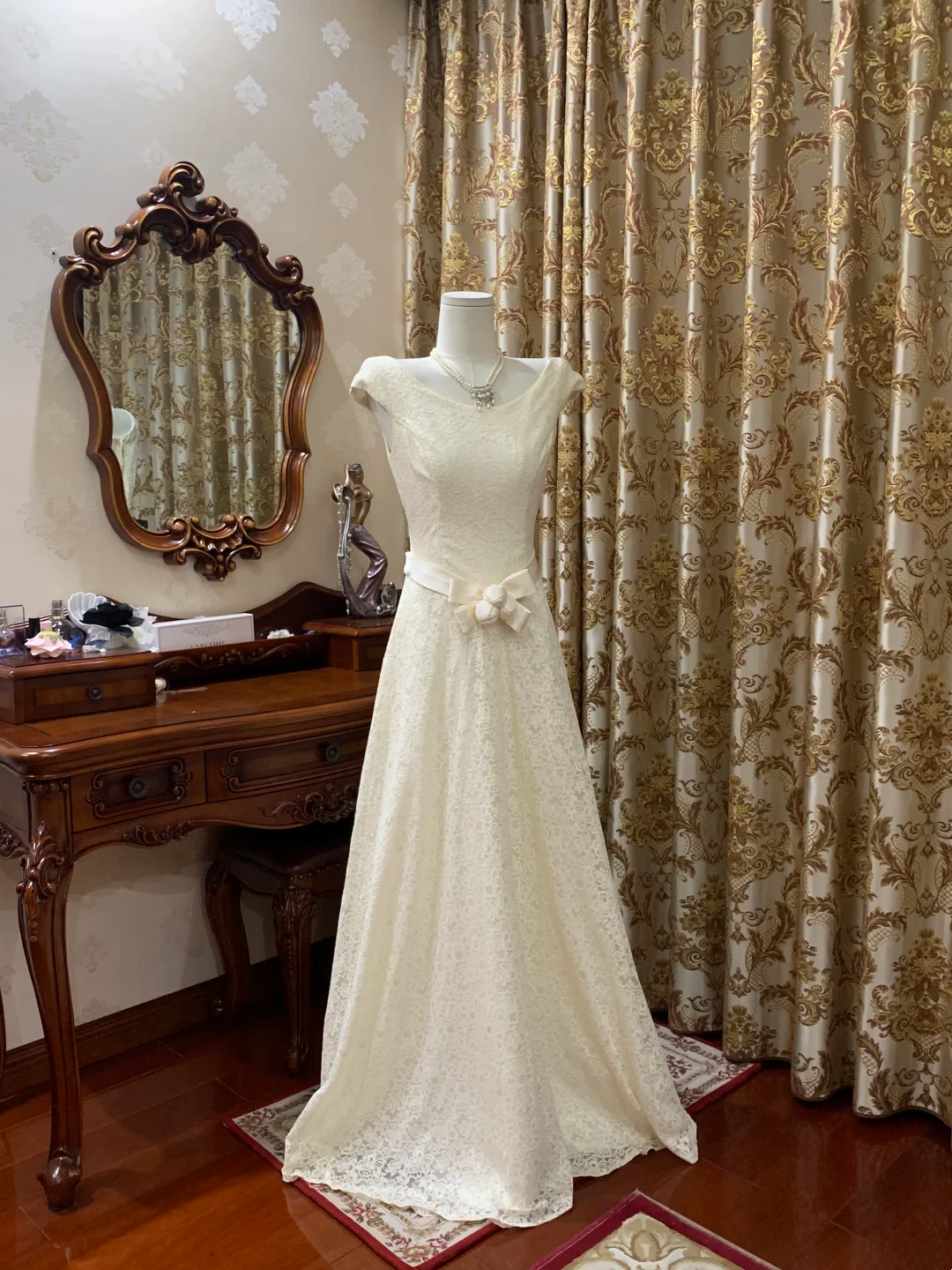 Off-White Lace Waist-Cinched Fitted A-Line Long Prom Gown, Evening Formal Dress gh7236