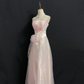 Blush Pink Spaghetti Strap Long Elegant Romantic Wedding Dress, Fitted Waist & Slim Fit gh8316