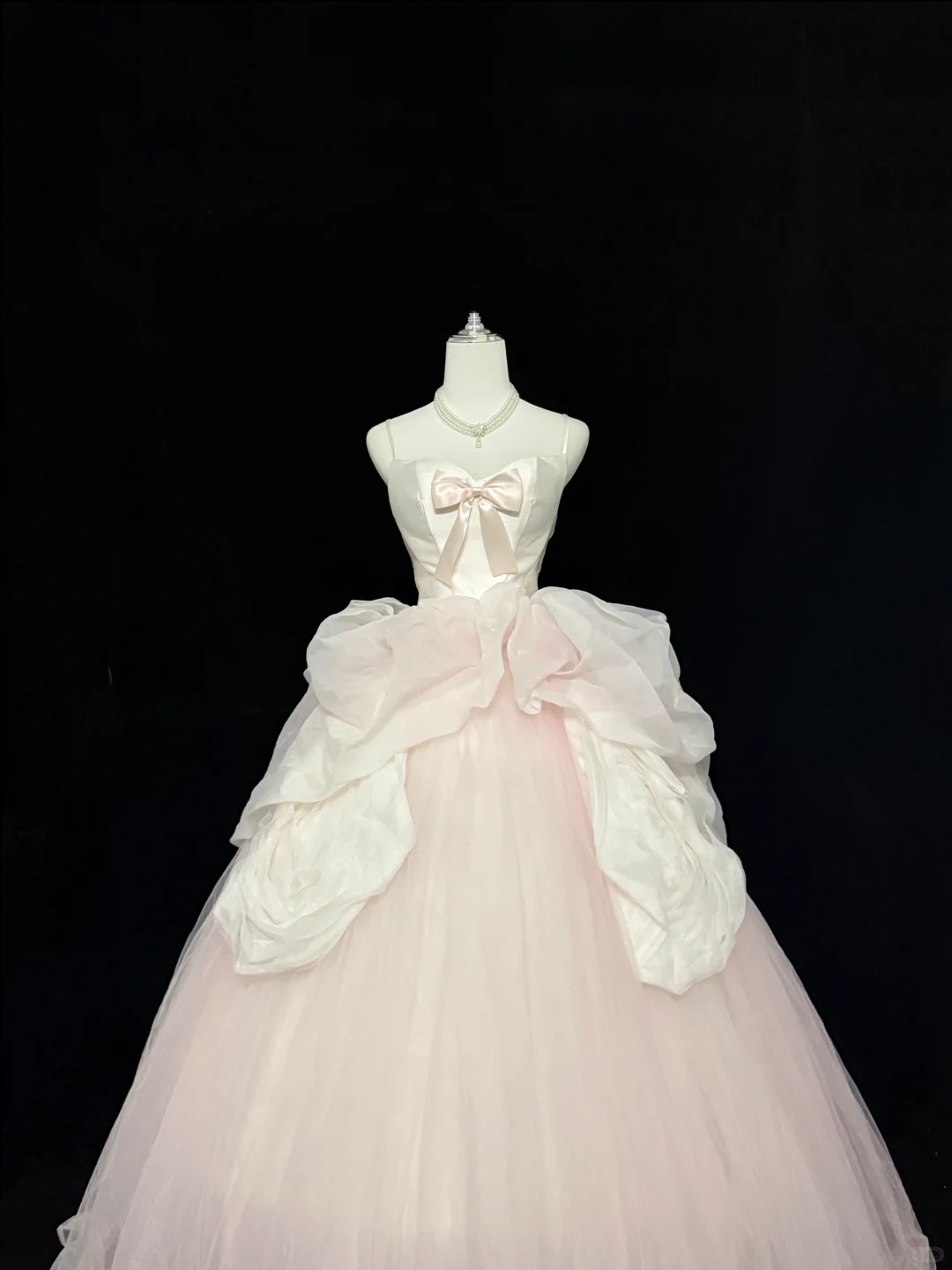 Blush Pink Spaghetti Straps Cinched Waist Voluminous Princess Skirt Long Romantic Dress, Wedding Gown gh7832