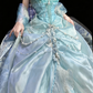 Mermaid Style Sea Blue Halter Pearl Tassel Ballgown - Ocean Theme Wedding & Cosplay Dress gh6557