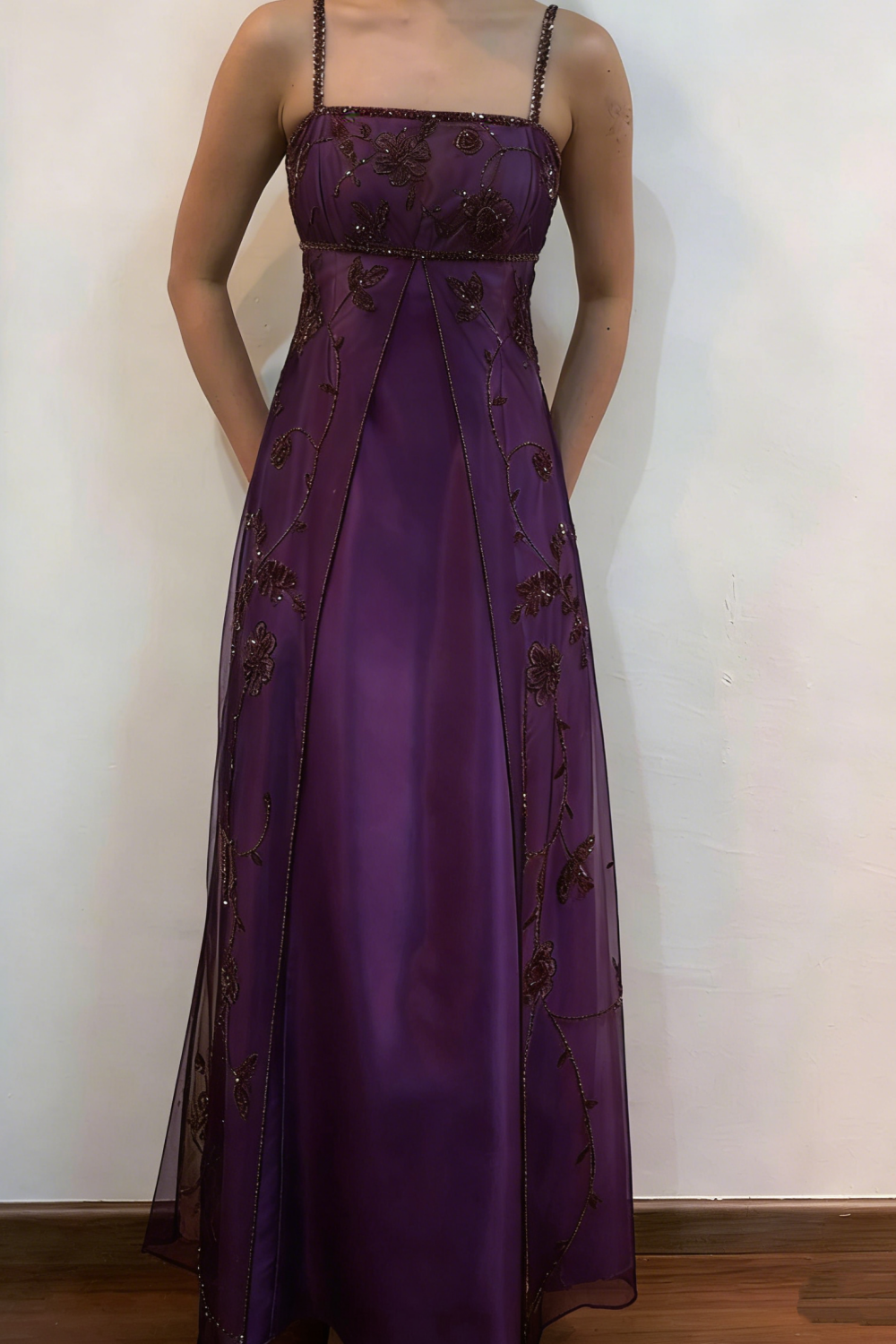 Robe de soirée longue en tulle, élégante et tendance, à bretelles spaghetti, style bal de promo, marron, gh3590