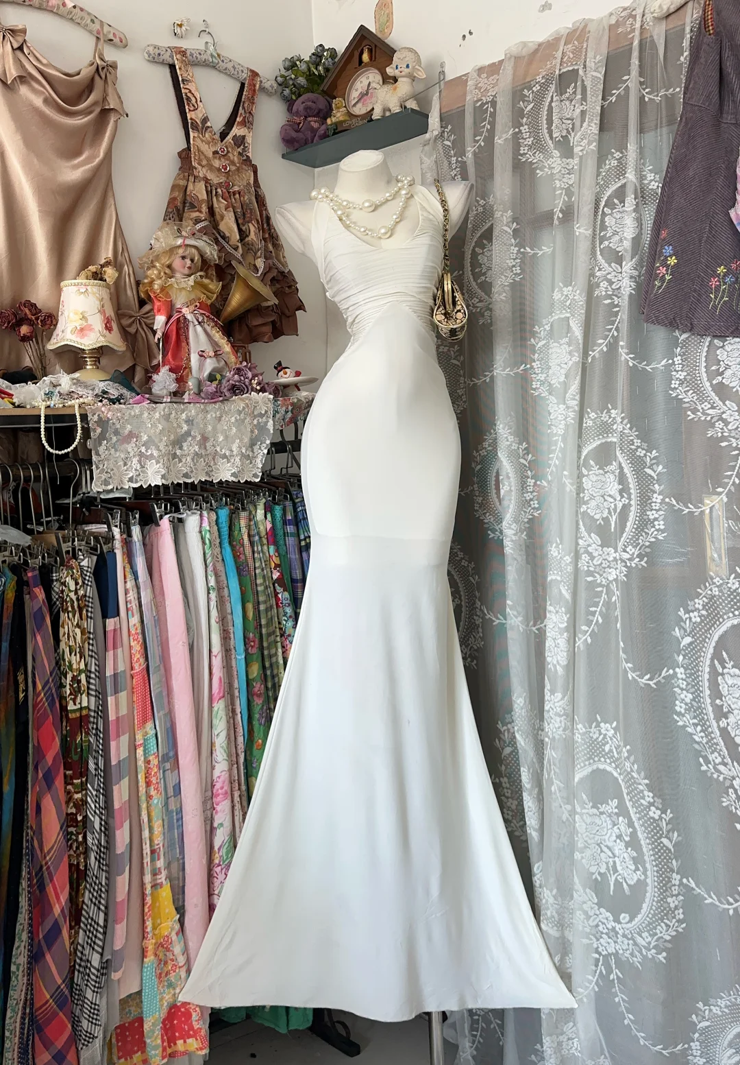 White Spaghetti Strap Waist-Cinched Bodycon Sexy Elegant Evening Party Gown gh7192