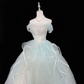 Light Mint Green Off-the-Shoulder Cinched Waist Voluminous Princess Skirt Romantic Dress, Wedding Gown gh7955